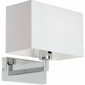 Image of Loops - Dimming LED Wall Light Chrome & White Cotton Shade Sleek Rectangle Lamp Fitting