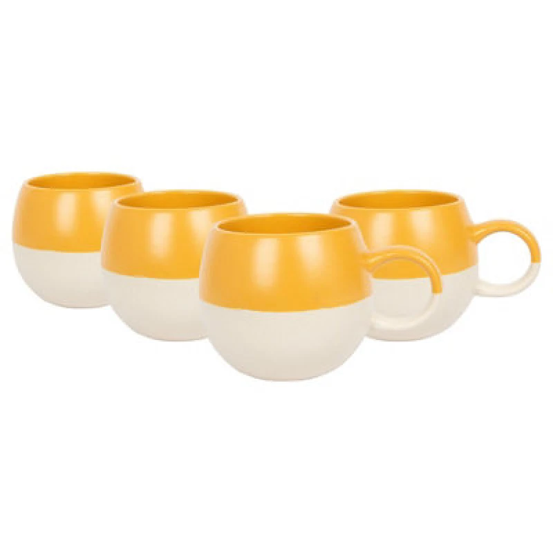 Image of Nicola Spring Dipped Stoneware Sphere Mugs - 340Ml - Mustard - Pack Of 4