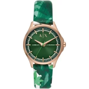Image of Ladies Armani Exchange Three-Hand Green Leather Watch