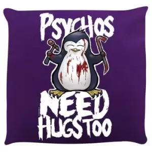 Image of Psycho Penguin Psychos Need Hugs Too Cushion (One Size) (Purple) - Purple