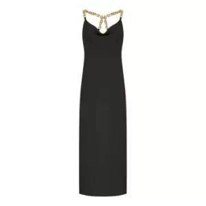 Image of Mela London Black Satin Maxi Dress With Chain Straps - Black