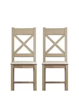 Image of K-Interiors Granger Ready Assembled Solid Wood Pair Of Cross Back Chairs - Smoked Oak Veneers/Natural