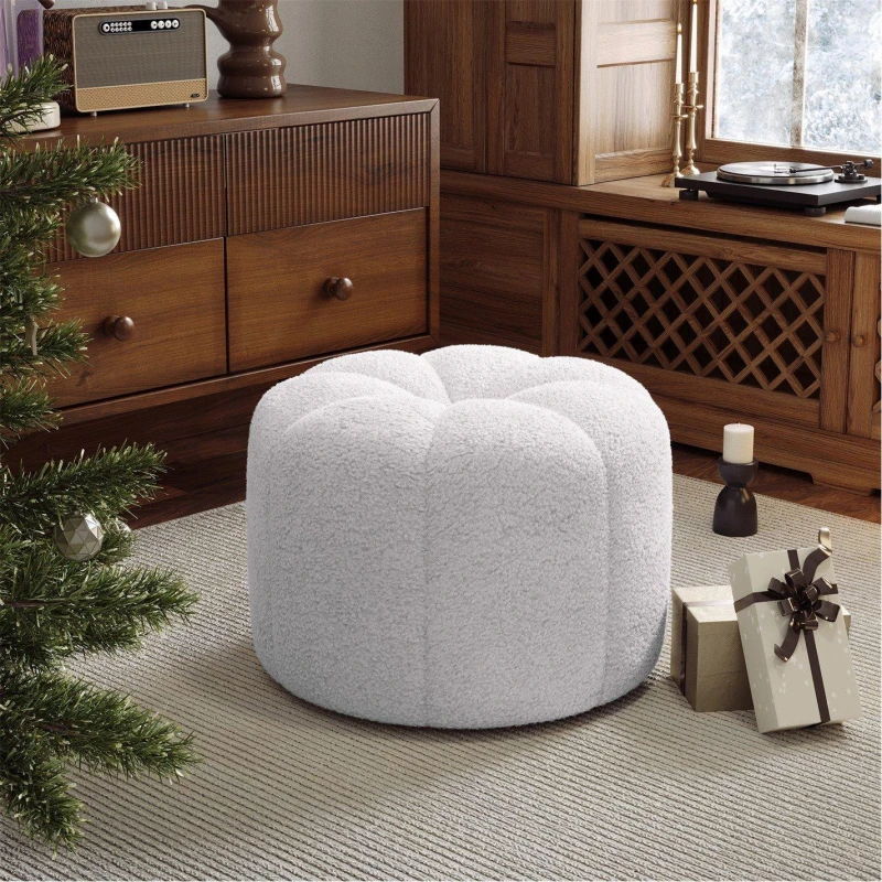 Image of Kabinet UK White Round Shape Teddy Fabric Footstool White unisex Medium