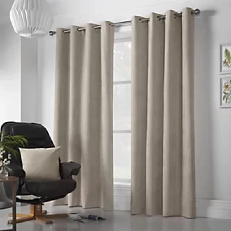 Image of Velvet Chenille Ready Made Eyelet Curtains Taupe