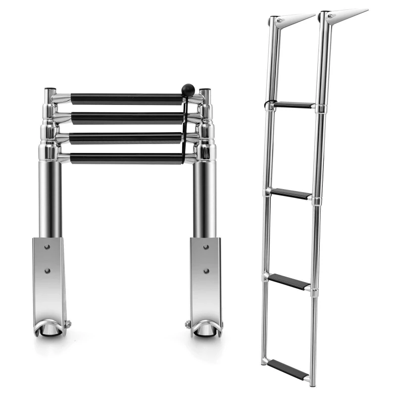 Image of COSTWAY 4-step Telescoping Boat Ladder Folding Dock Ladder Swimming Pool Ladder Silver unisex