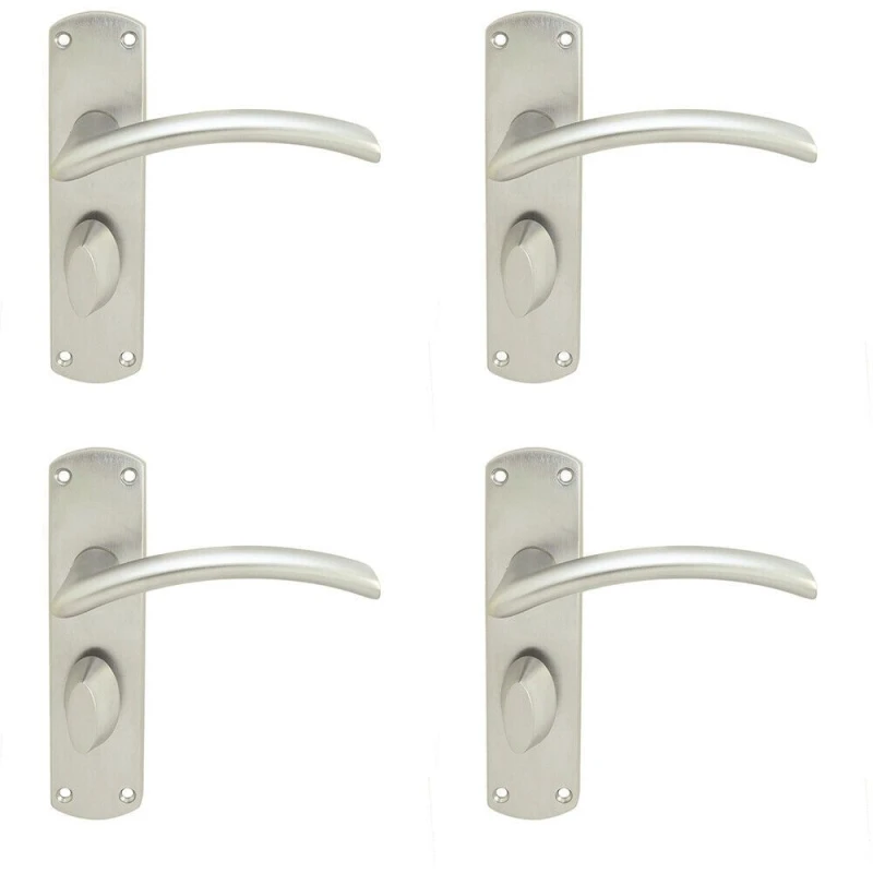 Image of Loops 4x Arched Lever on Bathroom Backplate Door Handle 170 x 42mm Satin Chrome Multi