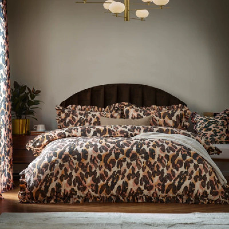 Image of Furn Furn Leopard Printed Frill Trim Duvet Cover Set Size: Single Multi Single Unisex 5025532822253