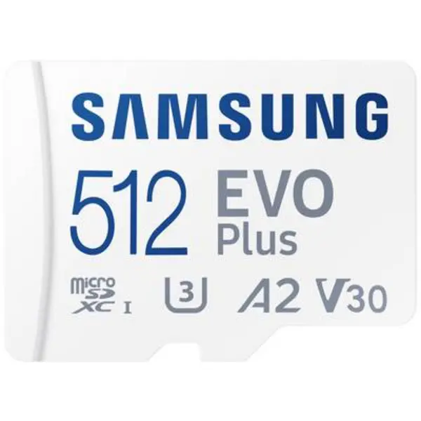 Image of Samsung EVO Plus microSD card Retail 512GB UHS-I, v30 Video Speed Class, A2 Application Performance Class incl. SD adapter MB-MC512SA/EU