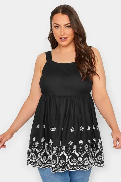 Image of Yours Broderie Anglaise Vest Top Black