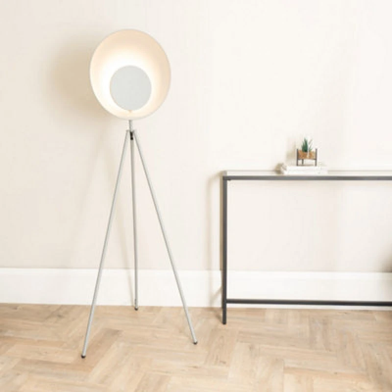 Image of ValueLights Saffy Metal Integrated LED Tripod Metallic Shade Floor Lamp Grey