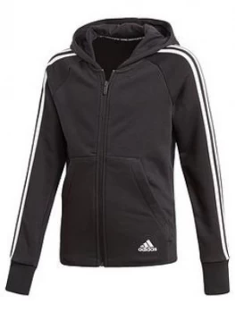 Image of adidas Girls 3 Stripe Full Zip Hoodie - Black, Size 5-6 Years, Women