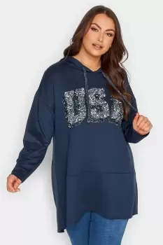 Image of 'USA' Slogan Longline Hoodie