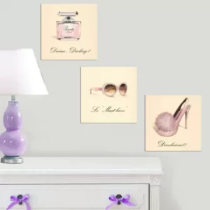 Image of 3BT004 Cream Pink Black Decorative MDF Painting (3 Pieces)