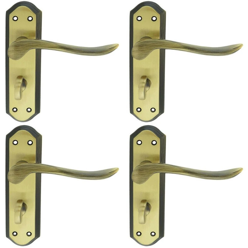 Image of Loops 4x PAIR Curved Lever on Sculpted Bathroom Backplate 180 x 48mm Florentine Bronze Multi