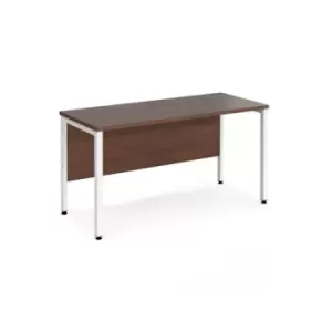 Image of Office Desk 1400mm Rectangular Desk With Bench Leg Walnut Tops With White Frames 600mm Depth Maestro 25