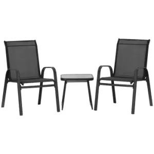 Image of Outsunny 3 Pieces Outdoot Bistro Set, Patio Stackable Armchairs with Breathable Mesh Fabric and PSC Board Coffee Table, Black