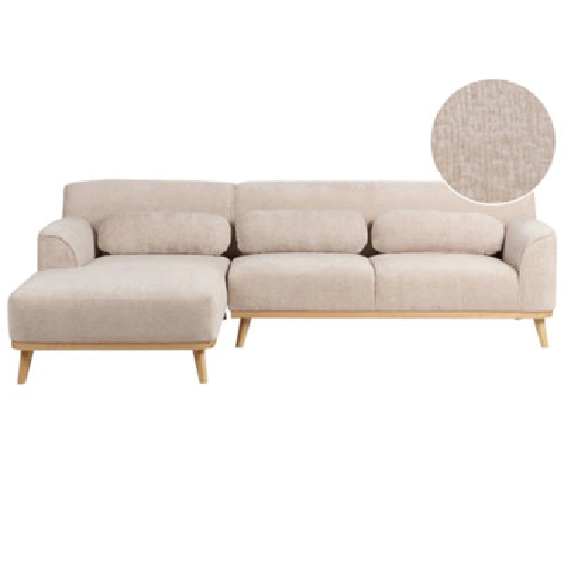 Image of Beliani Corner Sofa 3 Seater Simos Chenille Beige Right Hand