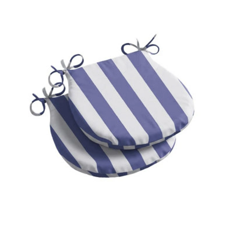 Image of Luxury Living Wide Striped Outdoor D Shaped Seat Pad Blue