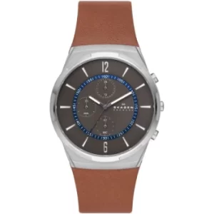 Image of Mens Skagen Melbye Chronograph Three-Hand Medium Brown Leather Watch