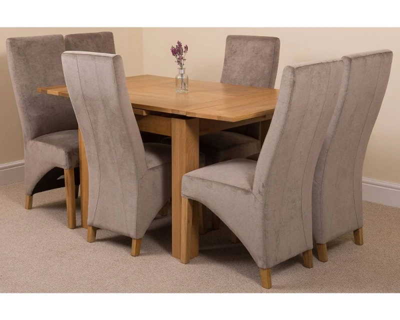 Image of Thats Furniture Richmond 90-150cm Square Oak Extending Dining Table + 6 Lola Fabric Chairs in Grey Grey Unisex