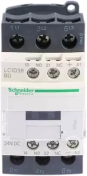 Image of Schneider Electric TeSys D LC1D 3 Pole Contactor - 38 A, 24 V dc Coil, 3NO, 18.5 kW