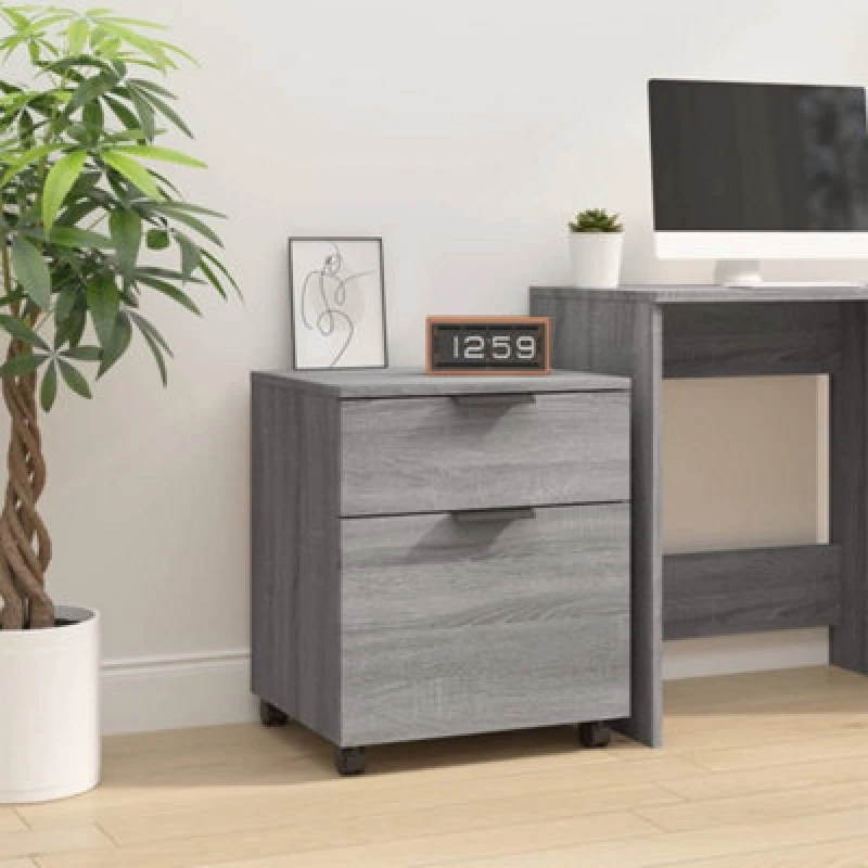 Image of Vidaxl Mobile File Cabinet With Wheels Grey Sonoma 45X38X54cm Engineered Wood, Grey 817136