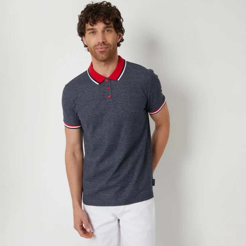 Image of Threadbare 'Wallis' Contrast Collar Cotton Jersey Polo Shirt Navy male