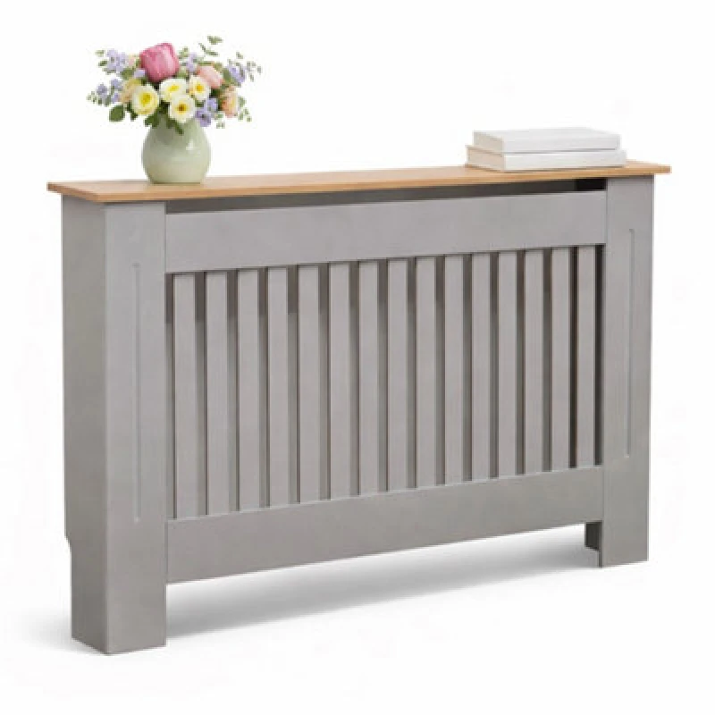 Image of Oypla Medium Wooden Slatted Grill Radiator Cover Cabinet Grey