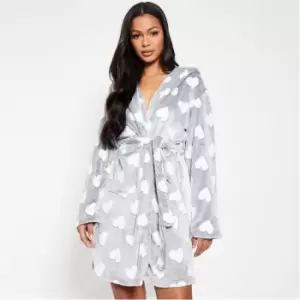 Image of I Saw It First Heart Print Super Soft Dressing Gown - Grey