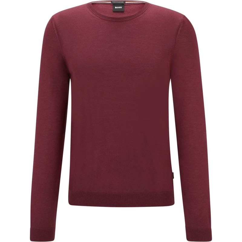 Image of Boss Mens Leno Knit Jumper, Soft Virgin Wool Dark Red male X Large