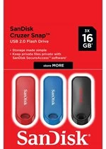 Image of SanDisk Cruzer Snap 3 x 16GB GB USB Flash Drives - Black, Red and Blue