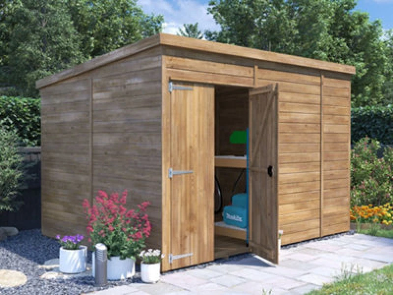 Image of Dunster House Wooden Shed Workshop 3 X 2.4M (8' X 10') 15mm Walls Garden Storage Pressure Treated, Pent Roof, Overlord Modular