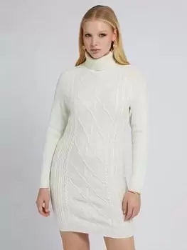 Image of Guess Elizabeth Cable Knit Roll Neck Dress - Cream White, Cream Size M Women