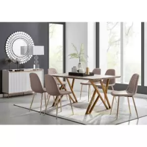 Image of Furniture Box Taranto Oak Effect Dining Table and 6 Cappuccino Corona Gold Leg Chairs