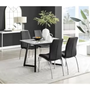 Image of Furniturebox Carson White Marble Effect Recatngular 120cm Dining Table & 4 Black Isco Faux Leather Chairs