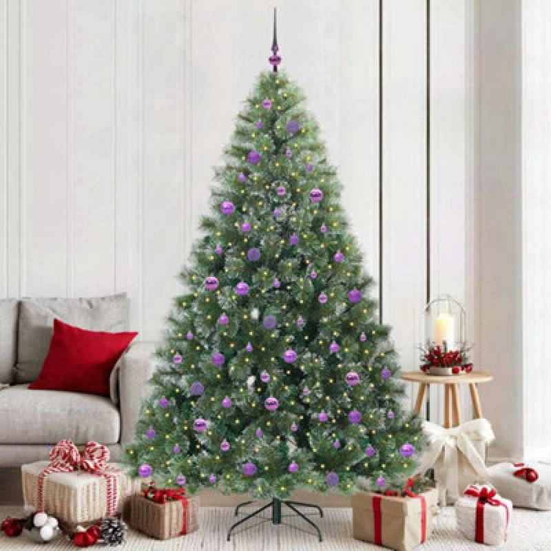 Image of vidaXL Artificial Christmas Tree with 300 LEDs, Lilac Balls Green 210cm PE and PVC, Green 3397867