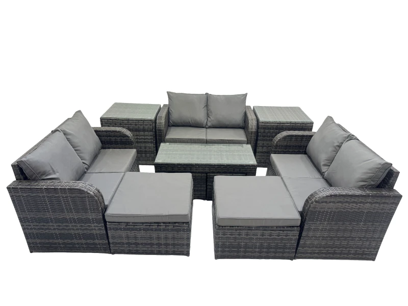 Image of Fimous Garden Outdoor Furniture Set with 2 Side Table 2 Big Footstools in Dark Grey Dark Grey Unisex