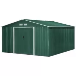 Image of Outsunny - 13 X 11ft Garden Storage Shed w/2 Doors Galvanised Metal Green