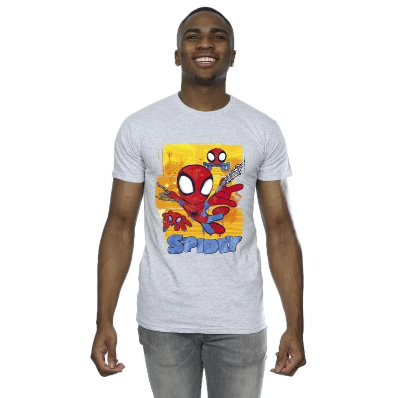 Image of Marvel Marvel Men Spidey And His Amazing Friends Flying T-Shirt in Grey Size: Small Grey S Male 5063376187893