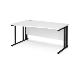 Image of Office Desk Left Hand Wave Desk 1600mm White Top With Black Frame Maestro 25 MCM16WLKWH