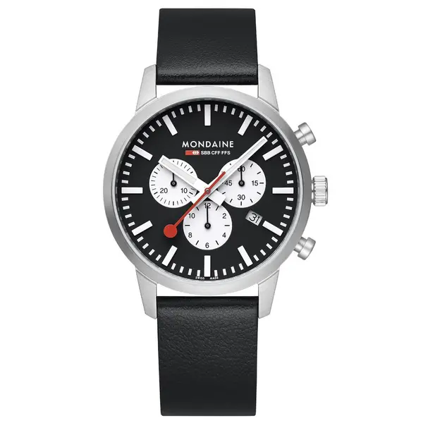 Image of Mondaine Neo SBB Chrono Black Dial Grape Leather Strap Watch MSD.41420.LBV MSD.41420.LBV