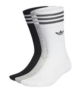Image of Adidas Originals 3 Pack Of Solid Crew Socks - Black/White/Grey