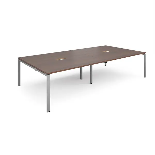 Image of Adapt Rectangular Office Boardroom Table with Power Module Cut Out - Walnut - Silver Frame - W3200mm