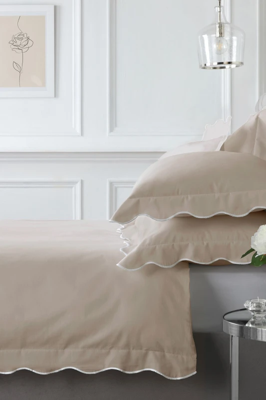 Image of Appletree Scallop Edge Duvet Cover Bedding Set Natural