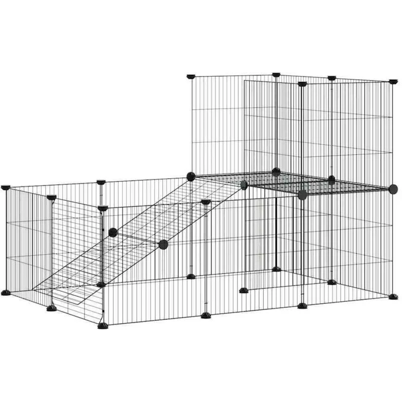 Image of vidaXL 20-Panel Pet Cage with Door Black 35x35cm Steel, Black 3114061