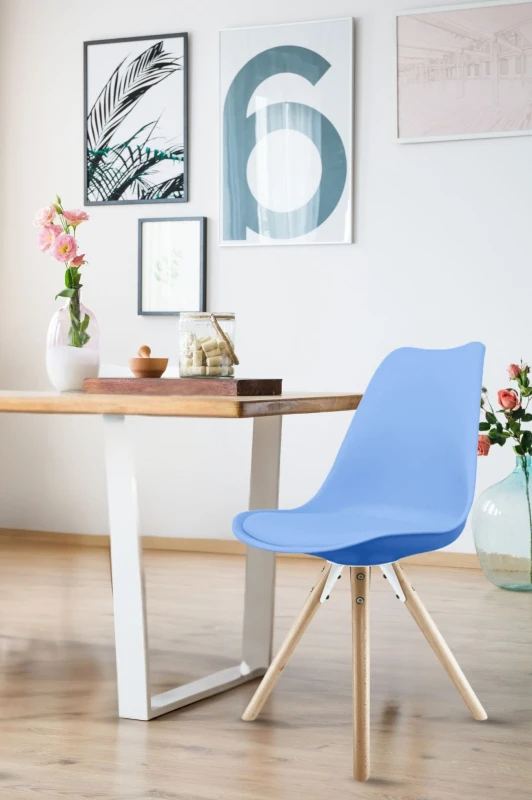 Image of Fusion Living Soho Plastic Dining Chair With Pyramid Light Wood Legs Light Blue FL1546