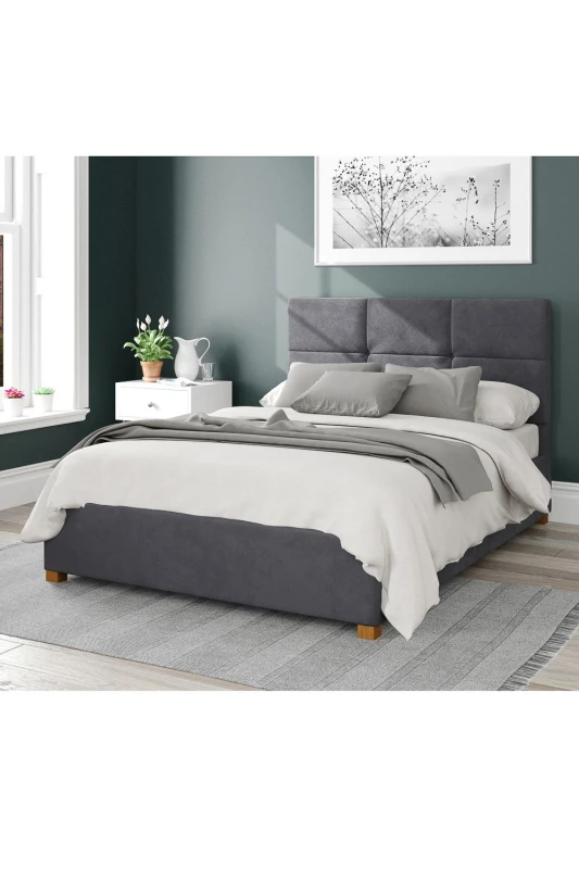 Image of Aspire Aspire Caine Upholstered Ottoman Storage Bed, Plush Velvet Fabric in Grey Size: Double Grey Double Unisex 5057632188380