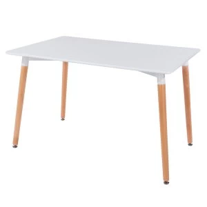 Image of Roloku Rectangular Dining Table with Wooden Legs - White