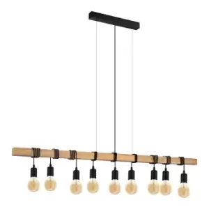 Image of Hanging Ceiling Pendant Light Black & Wood 9x E27 Dining Table Multi Lamp