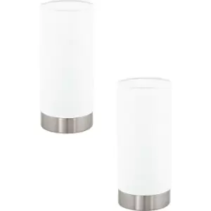 Image of 2 PACK Table Lamp Colour Satin Nickel Shade White Fabric Touch On/Off E27 1x40W